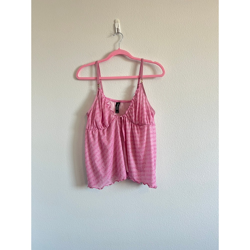 bebe Sheer Pink Babydoll Top & Shorts Sleepwear Set L Coquette Mean Girl Doll